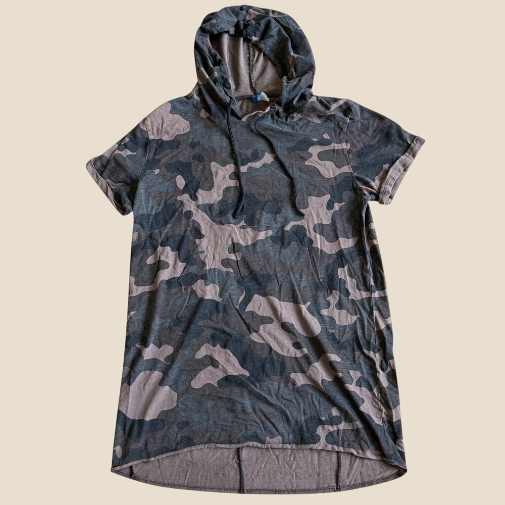 H&M Divided Mens Camo Short Sleeve Hoodie Slub Cotton Camouflage Medium